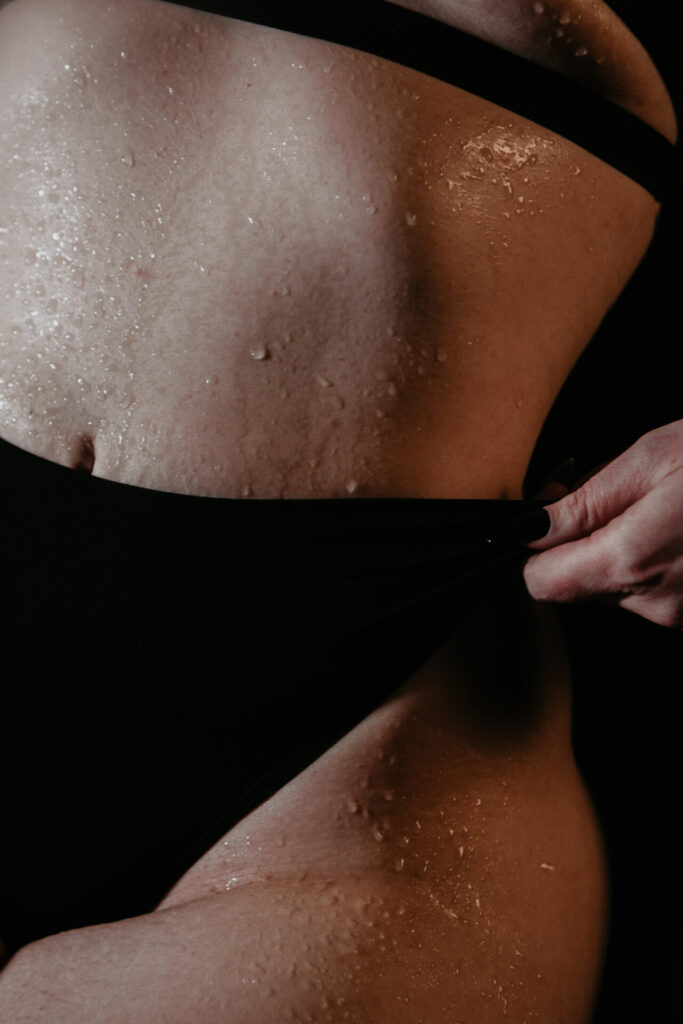 Wet skin boudoir detail close-up lingerie pull Bay City Michigan