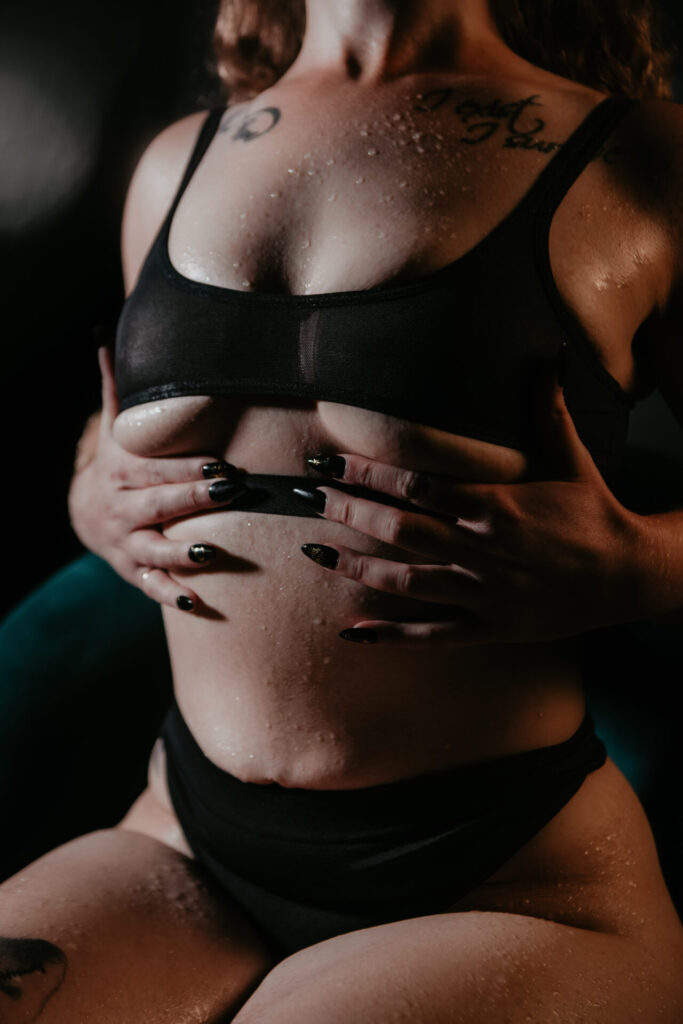Wet skin boudoir lingerie detail session Bay City Michigan